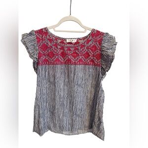 THML Hot Pink Embroidered Top with Blue Stripes